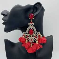New Fashion Long Drop High Quality Earrings for Women Crystal Rhinestones Flower Tassel Big Earings Wedding Dress Accessories