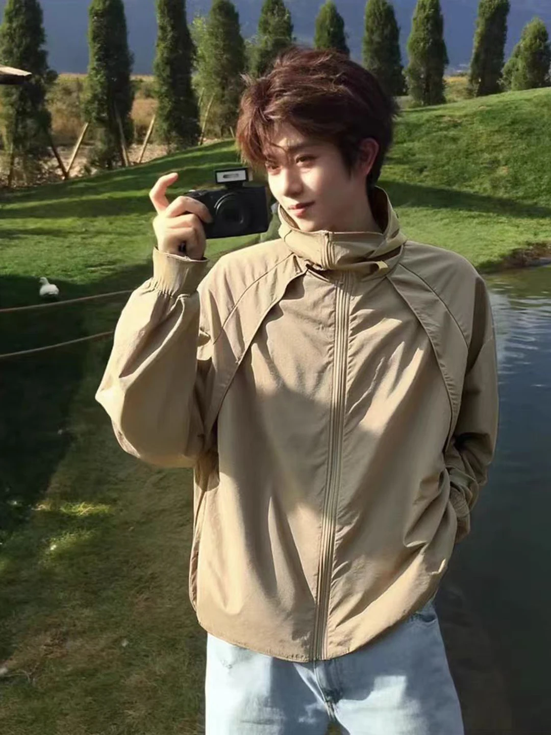 

Летняя мужская велосипедная куртка из ледяного шелка для защиты от солнца, тонкая, быстросохнущая, ветрозащитная, для активного отдыха