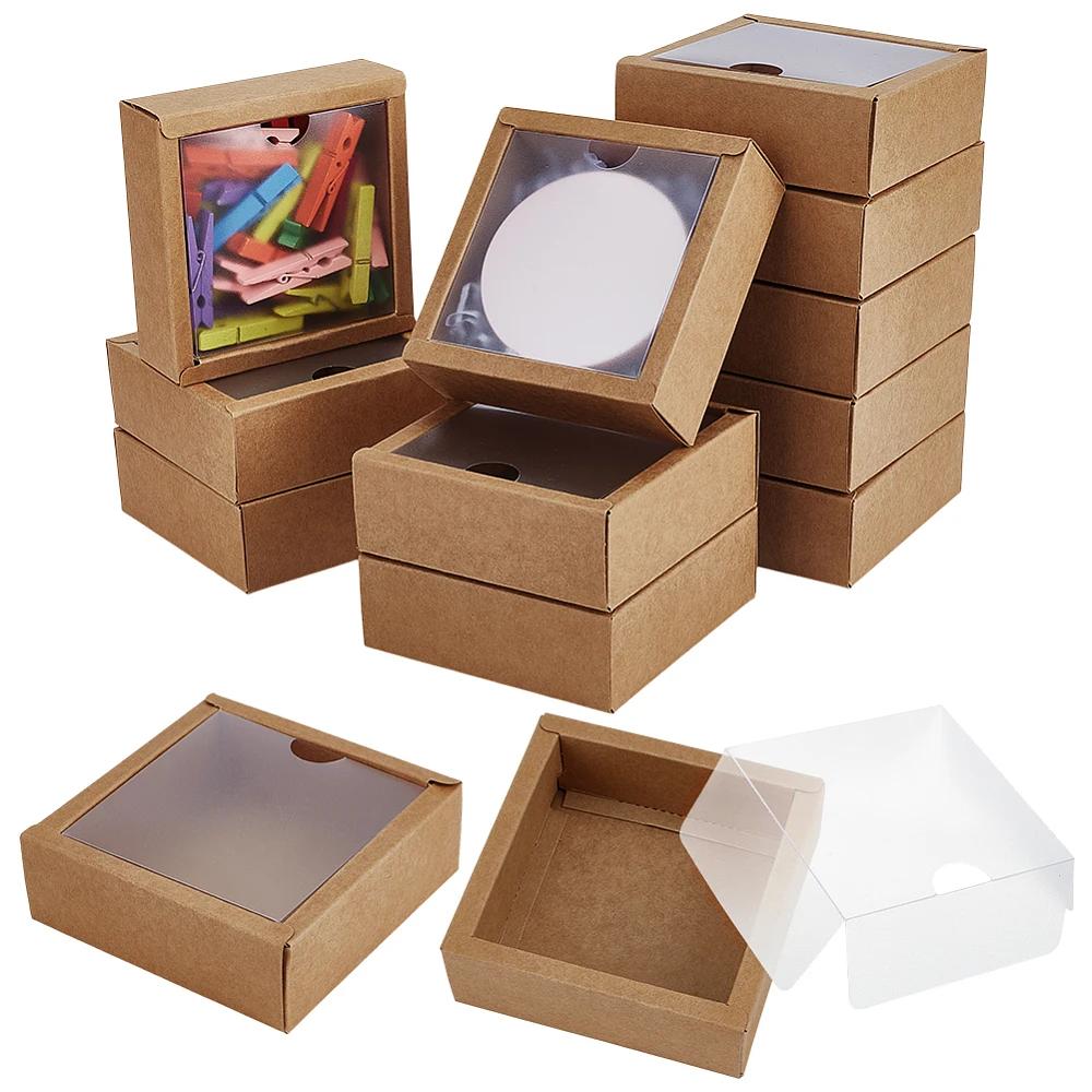20Pcs Square Paper with PVC Window 3.9x3.9x1.38 Inch Paper Gift Packaging Box for Wedding Favor Cookies Small Crafts