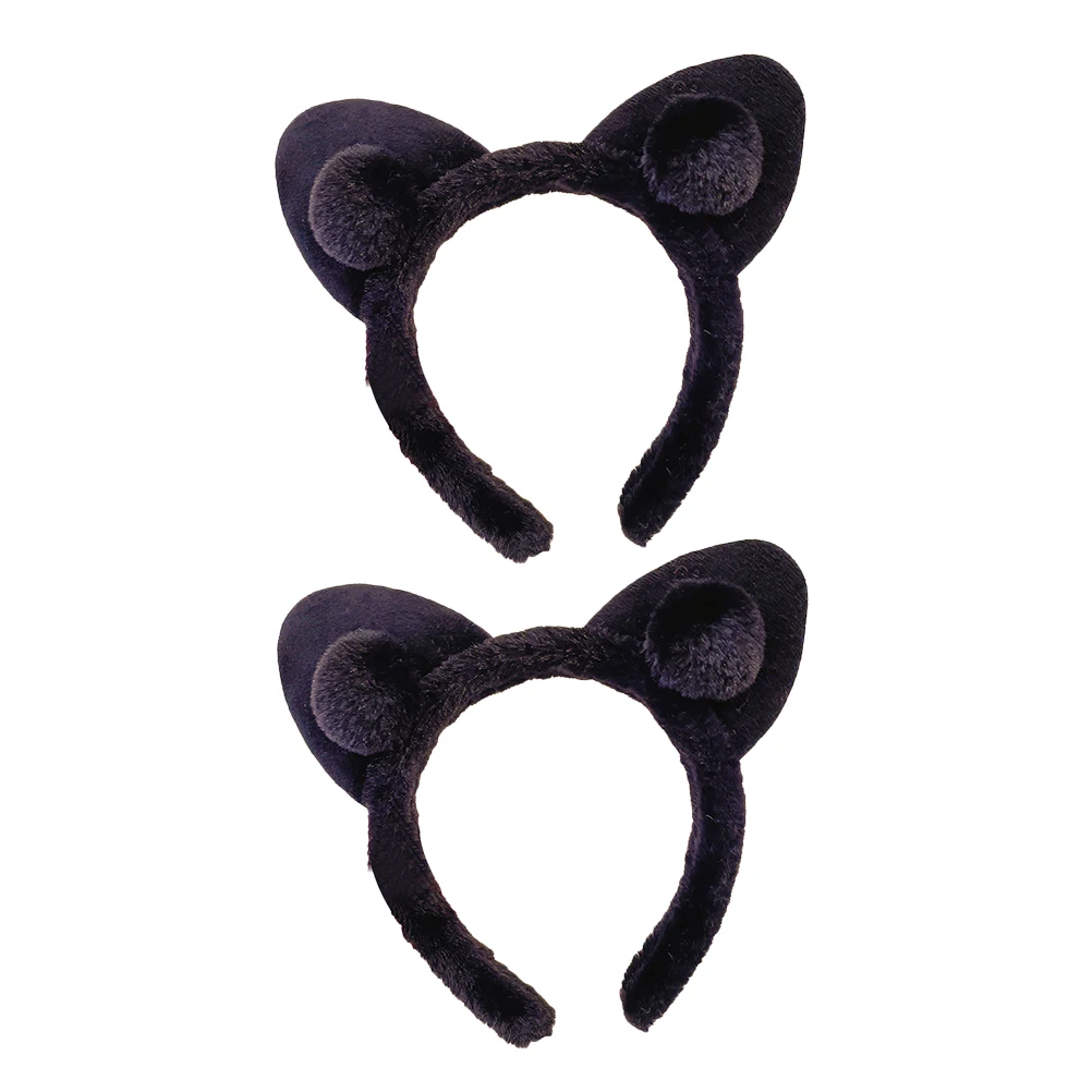 

2Pcs Cat Ear Headb Elastic Hoops Round Edge Pain Free Washing Hair Black Makeup Fox Animals Costume Accessory