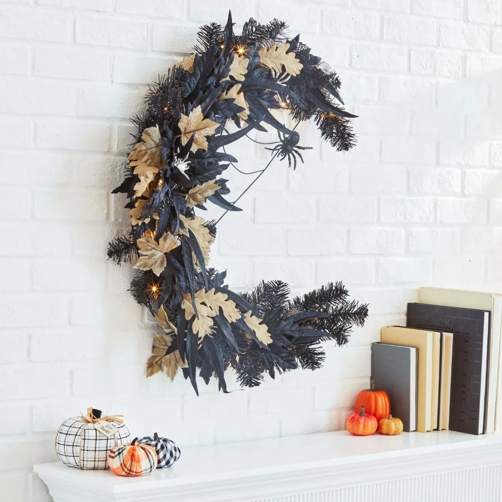 28 Inch Halloween Light-up Spider Moon Wreath Party Supplies Free Shipping Birthday Decoration Confetti Accessories Table Decor