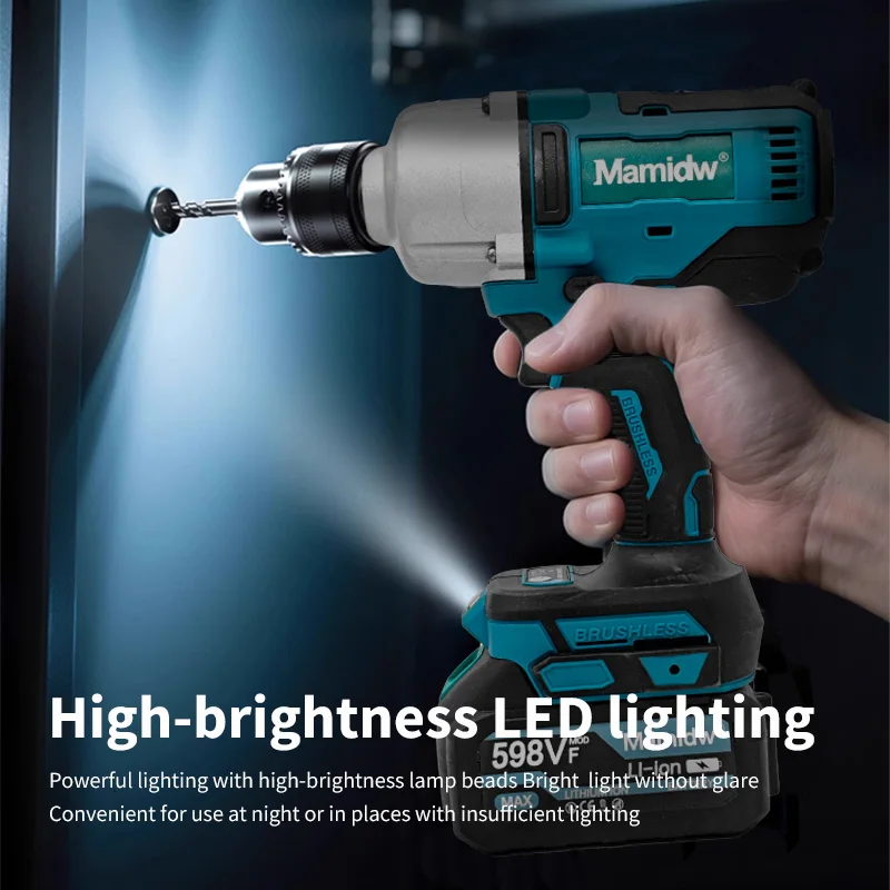 Mamidw 1600N.M Cordless Impact Electric Wrench, Cordless High Power Shock Absorber for Car Repair, For Makita 18v Battery PIN