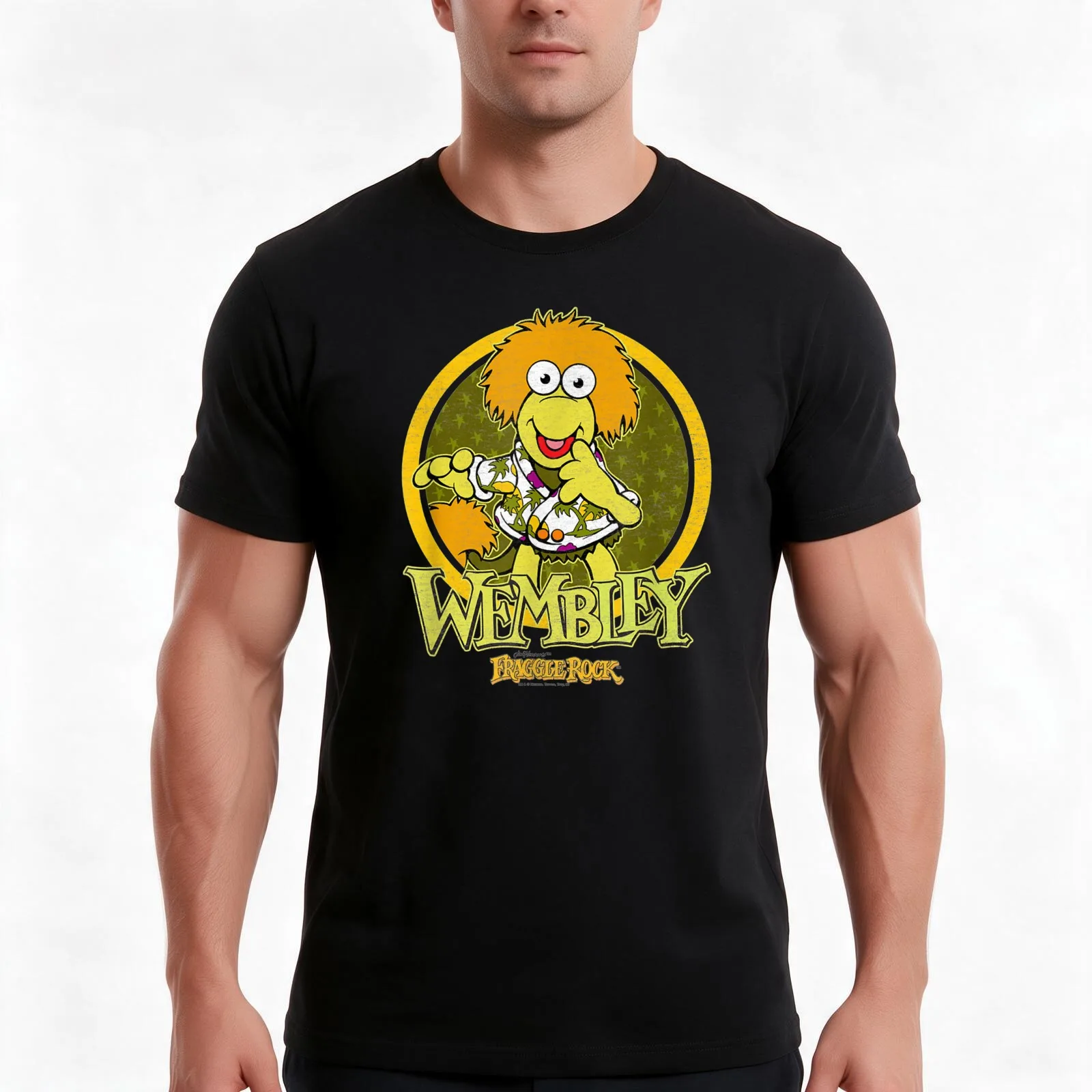 Fraggle Rock Wembley T-Shirt, Summer Casual Cotton Tee, Oversized Streetwear Tops, Vintage Graphic Print, Loose Fit Short Sleeve