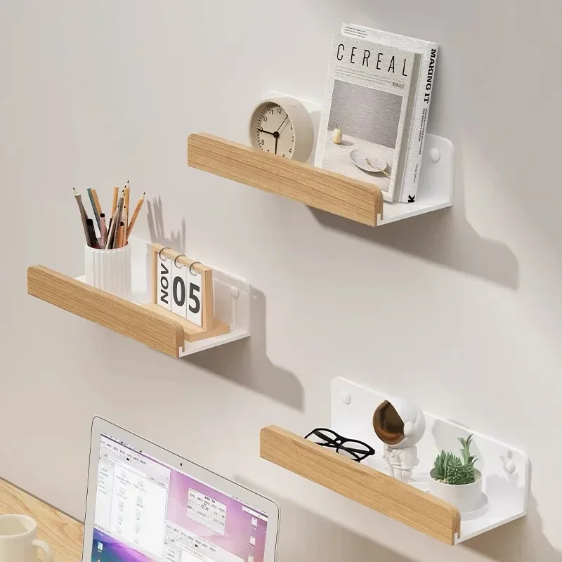Beech woodbathroom shelf，Wall-Mounted Punch Storage Holders Racks, living room no-hole punching Storage Shelves，shelves for wall