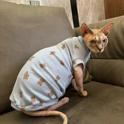 Clothing for Male Cat Sphynx Cat Summer Soft Fabric Shirt for Kittens Blue Cartoon Bear Lion Loungewear for Devon Rex in Spring