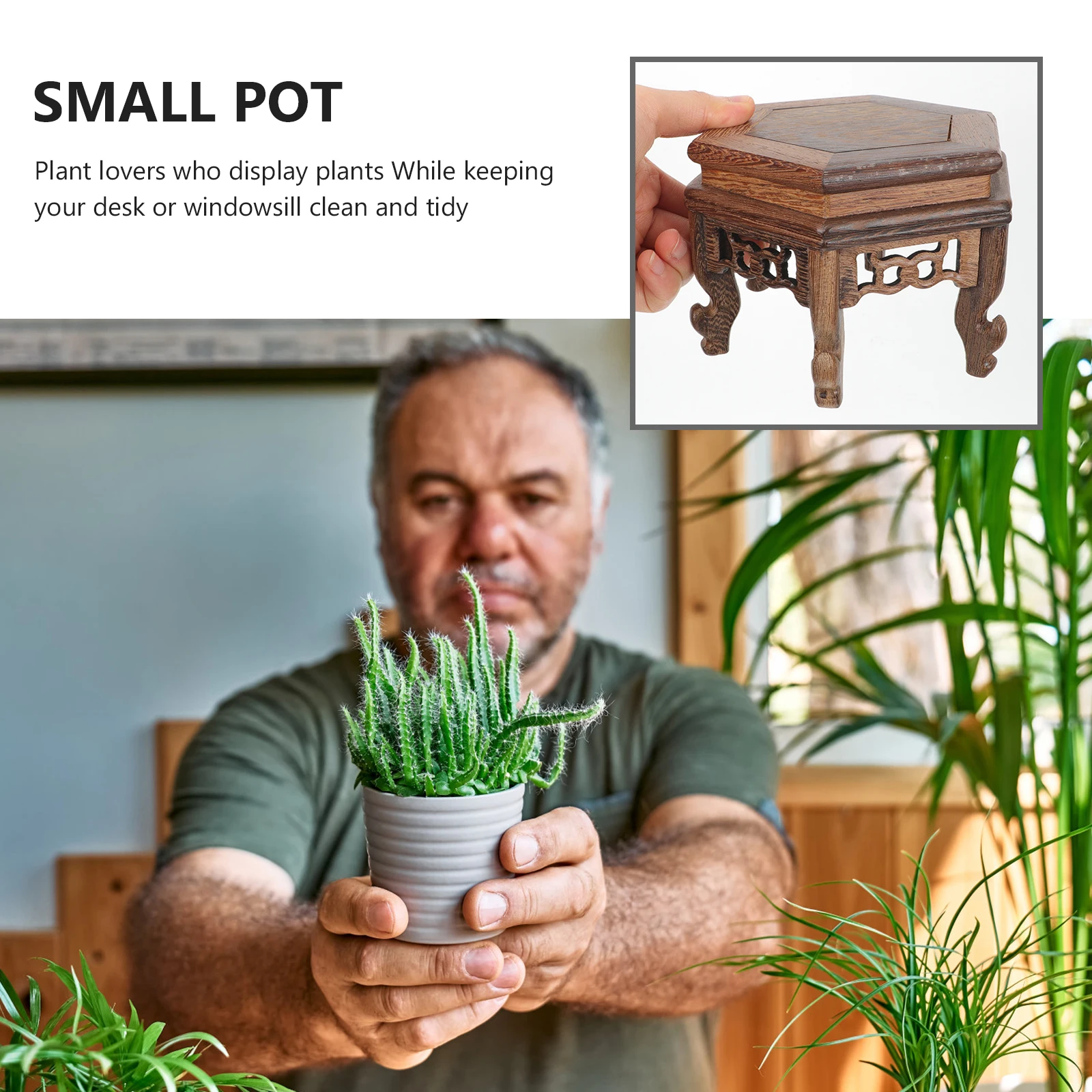 

Chicken Wing Wood Hexagonal Table Base Reliable Plant Holder Smooth Surface Craft Display Stand Vase Pot Risers