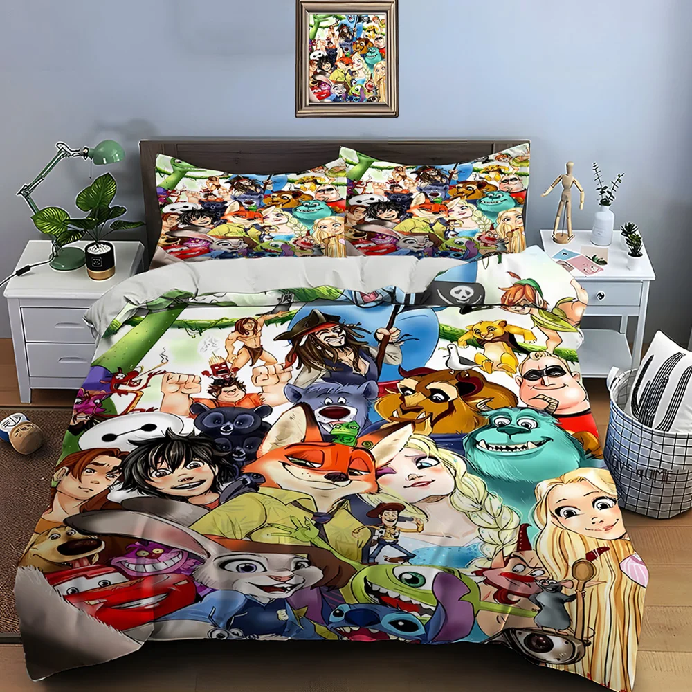 Disney Cartoon Character Story Print Bedding Set Duvet Cover 1 Duvet Cover 2 Pillowcases Adult and Children Bedding Set Luxury