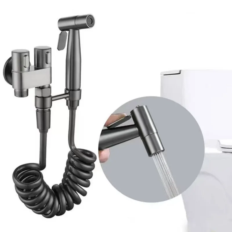 Aliexpress Dual‑Outlet Toilet Angle Valve Sprayer Set, High Pressure Bidet Spray Gun with Retractable Spring Hose for Bathroom Cleaning - Aliexpress Deal