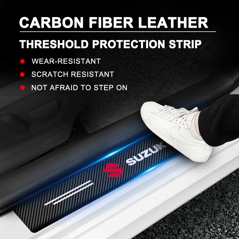 4PCS Car Carbon Fiber Leather Door Sill Bumper Protector Sticker For Suzuki Jimny SX4 Grand Vitara IGNIS Swift Samurai SV Baleno