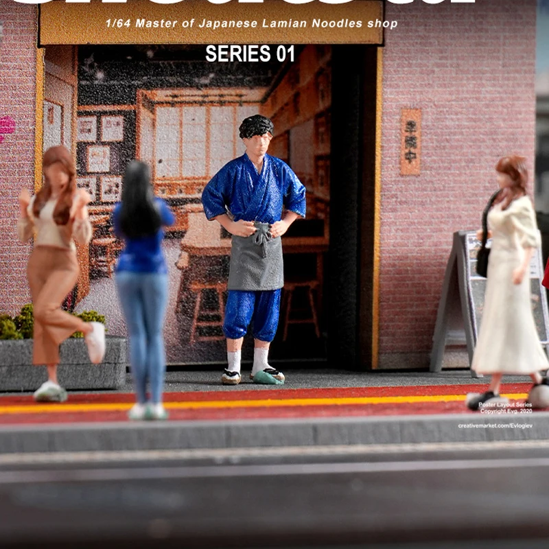 

Diorama 1/64 Miniature Figure Japanese Ramen Chef Model Resin Minifigure Garage Scene Collection Hobby Macro photography
