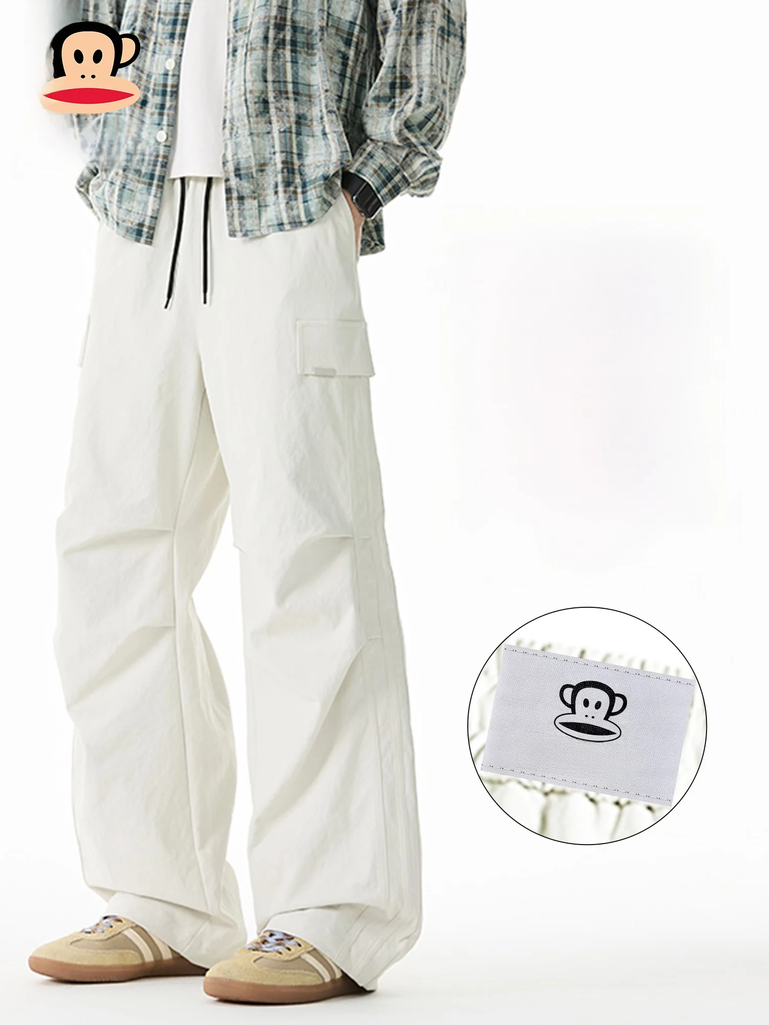 

PaulFrank Casual Pants Men's Spring Loose Wrinkle Workwear Sle Sports Leisure Trousers Straight Leg mid Waist Belt