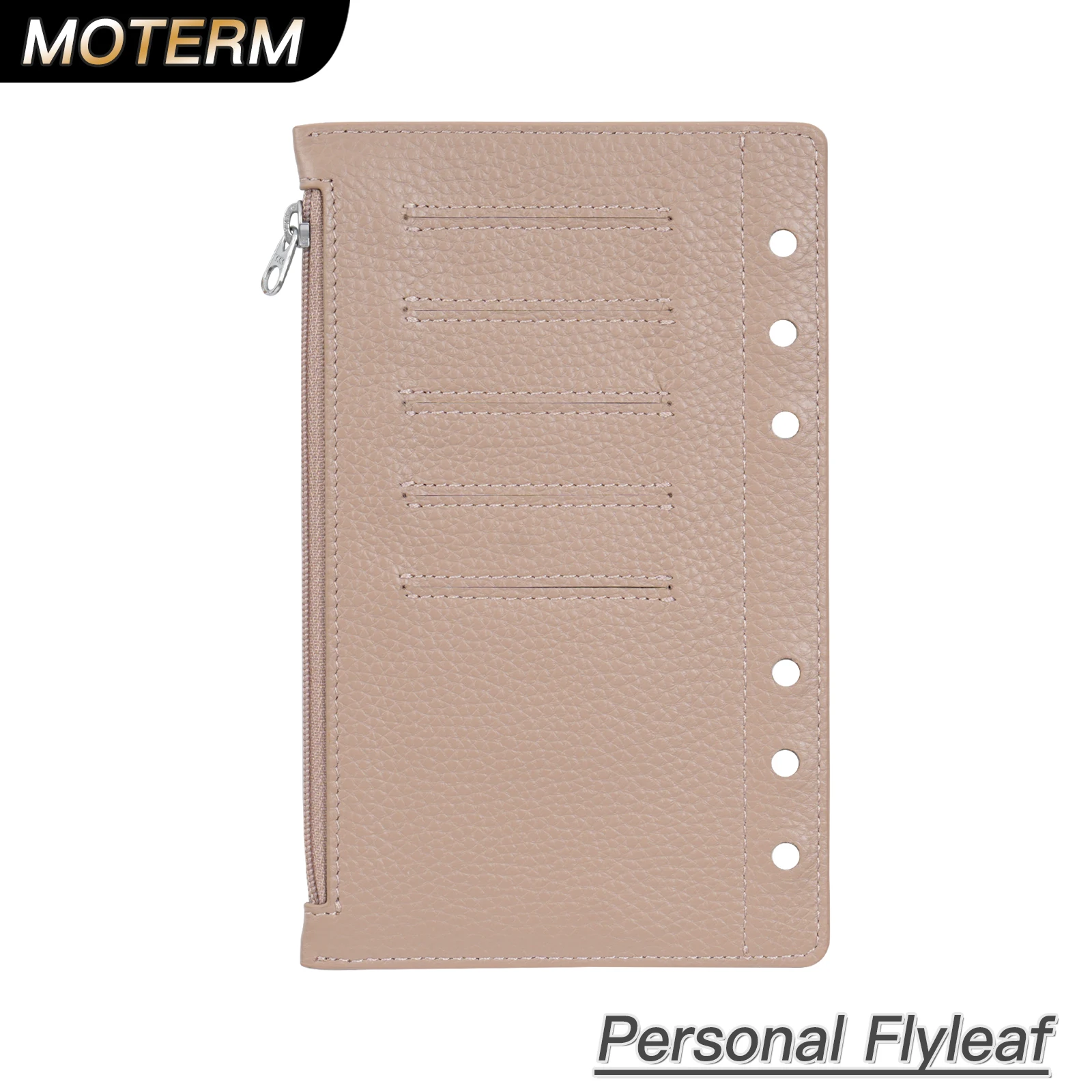 Moterm Zipper Flyleaf for Personal Size Ring Planner Genuine Pebbled Grain Leather Divider Coin Storage Bag Notebook Accessory