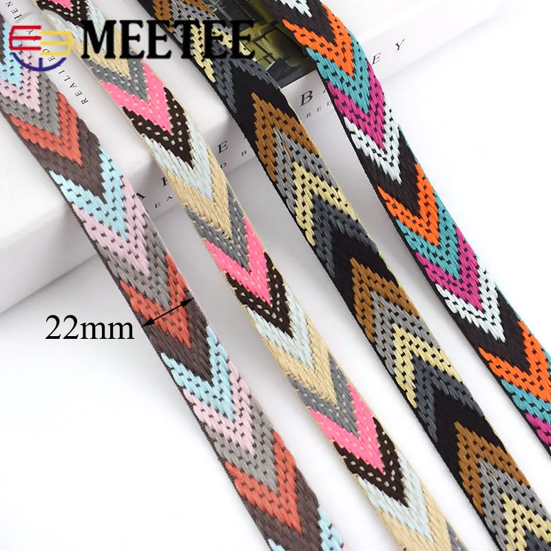 Meetee 5/10Meters 22mm Polyester Jacquard Webbing Strap Bags Shoulder Tape Ribbon Bias Binding Clothing DIY Sewing Accessories