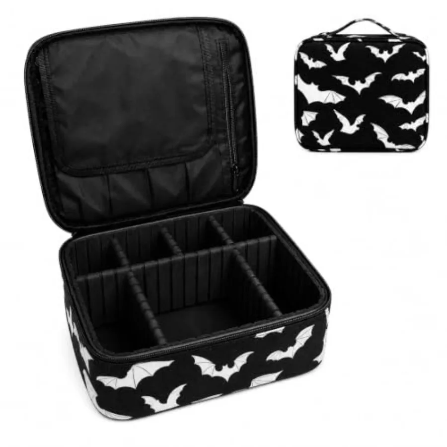 Goth Travel Makeup Bag Organizer Halloween Make up Bags Bat Cosmetic Case Professional Gothic Train Case, Portable Artist Stora
