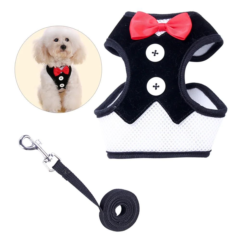 

Dog Harness Vest Plaid Design Moisture Proof Breathable Small Medium Puppies Pet Leash Collars Bow Tie Evening Dress Pet