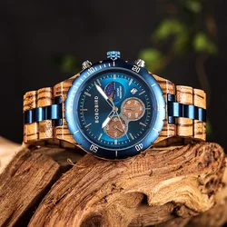 BOBO BIRD Orologi da uomo Visualizzazione dinamica del sole e della luna Orologio di lusso originale in legno Orologio da uomo di design ambientale