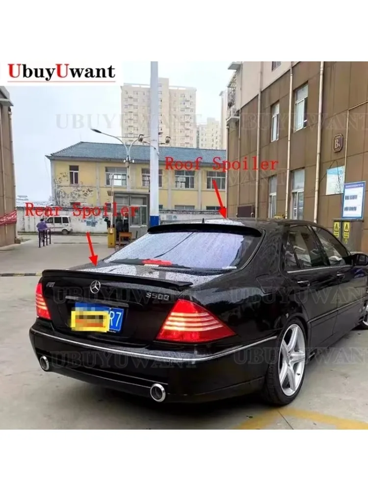 Achter spoiler en dak spoiler voor BENZ S Klasse W220 1998-2005 Hoge kwaliteit carbon fiber materiaal voor Benz S450 S600 - afbeelding 2