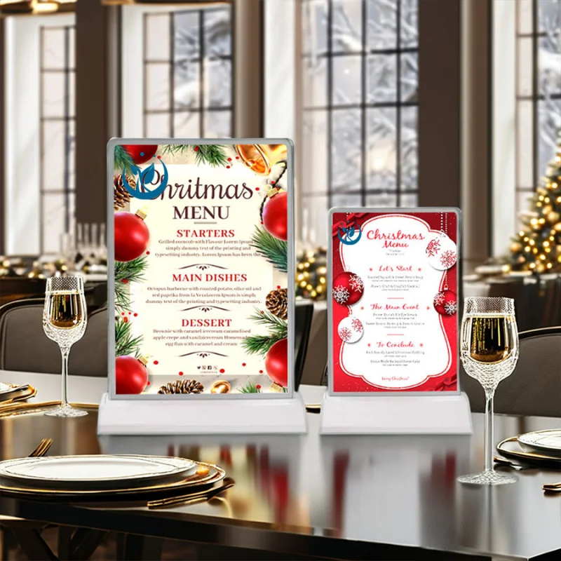 custom.Dual Sided Restaurant LED Advertising Light Box Tempered Glass Charging Desktop Menu Poster Frame
