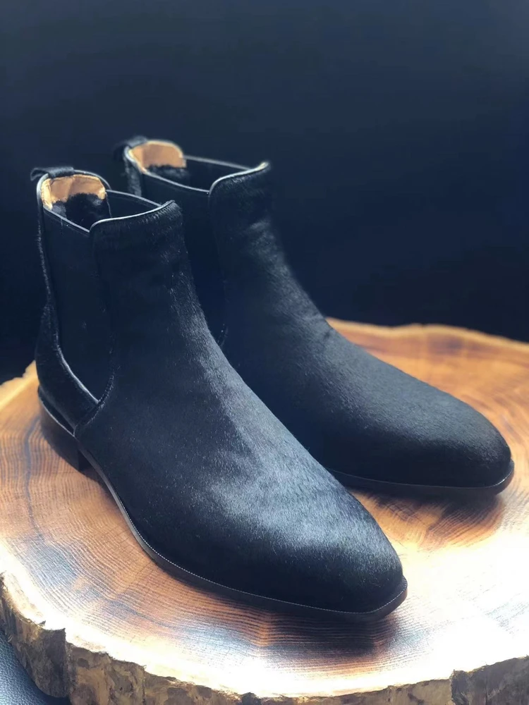 cie round toe horsehair leather chelsea boot handmade leather out-sole  ankle boots blake stitched wool innerMA15