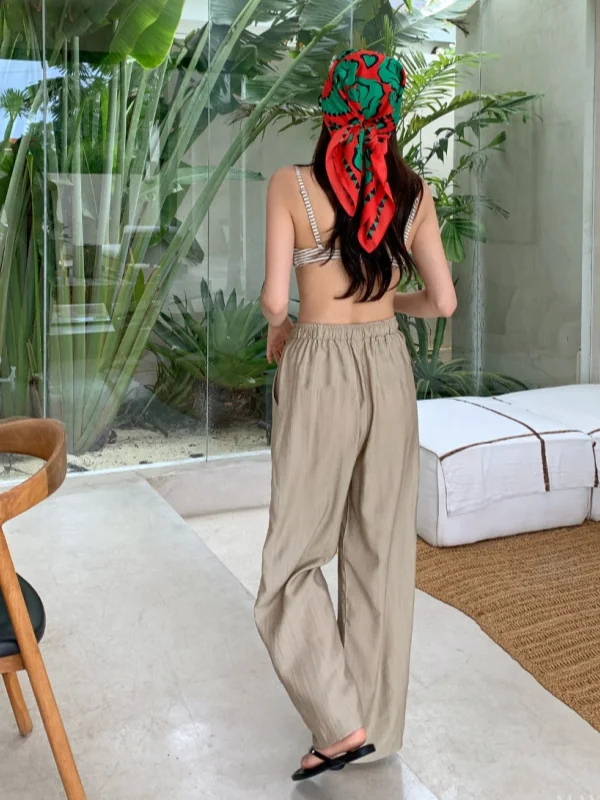 Cool Casual Cool Sun Protection Drawstring Yamamoto Pants Slimming Wide Leg Long Pants with Pockets Straight Cut Women's Jeans
