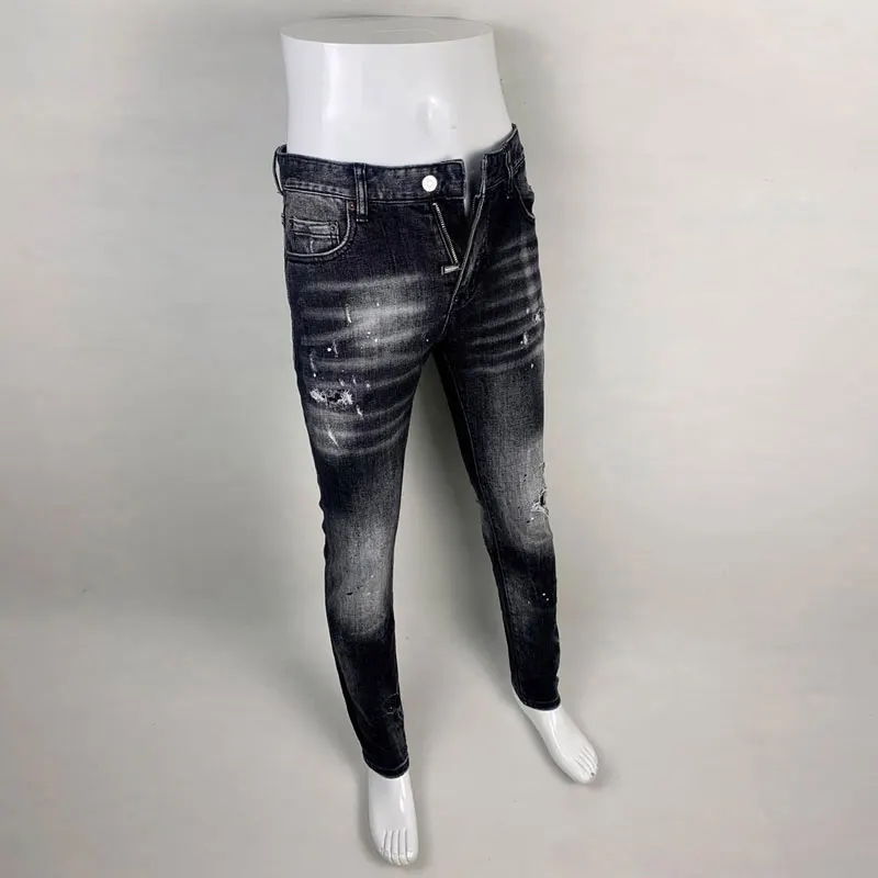 Street Fashion Men Jeans Retro Black Gray Elastic Slim Ripped Jeans Men High Quality Brand Designer Vintage Denim Pants Hombre
