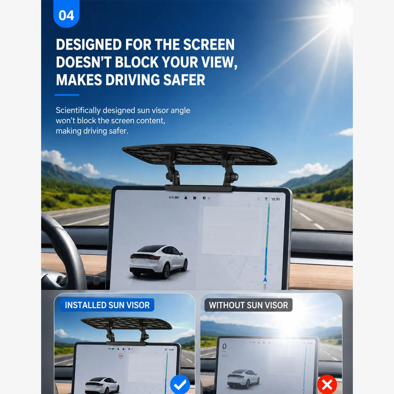 GPS Navigation Sun Shade Visor Adjustable Angle UV Protection Dashboard Anti-Glare Cover For Travelers Drivers Fleet Managers