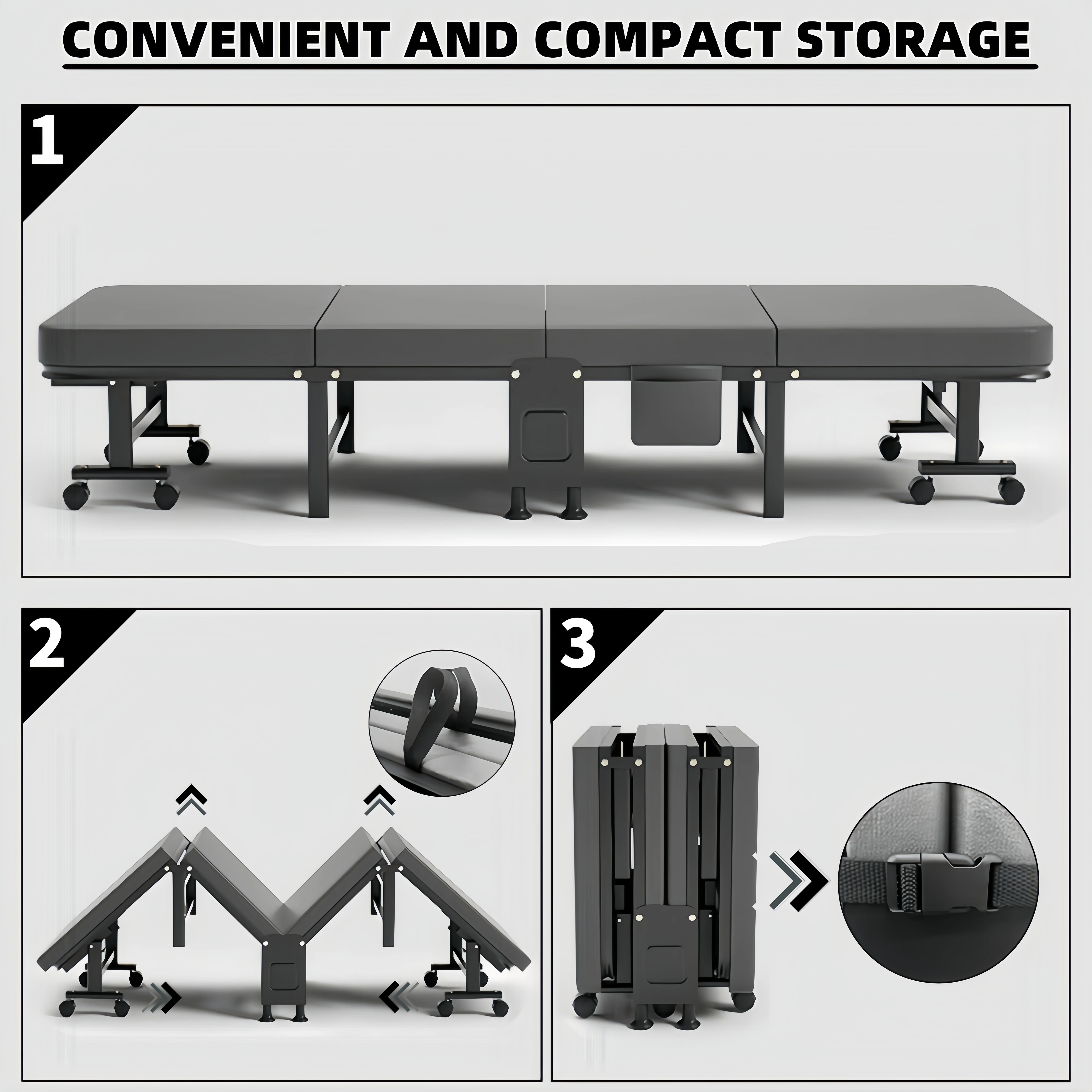 1 Dust Cover for a Folding Bed or 1 Folding Bed, Multifunctional Tech Fabric with High-Density Foam Mattress, Compact Storage Space, Single Bed, Folds into a Quarter, Easy to Assemble, with Wheels, Lightweight, Portable Iron Frame Design Suitable for Office, Outdoor or Home Use, Safe Design