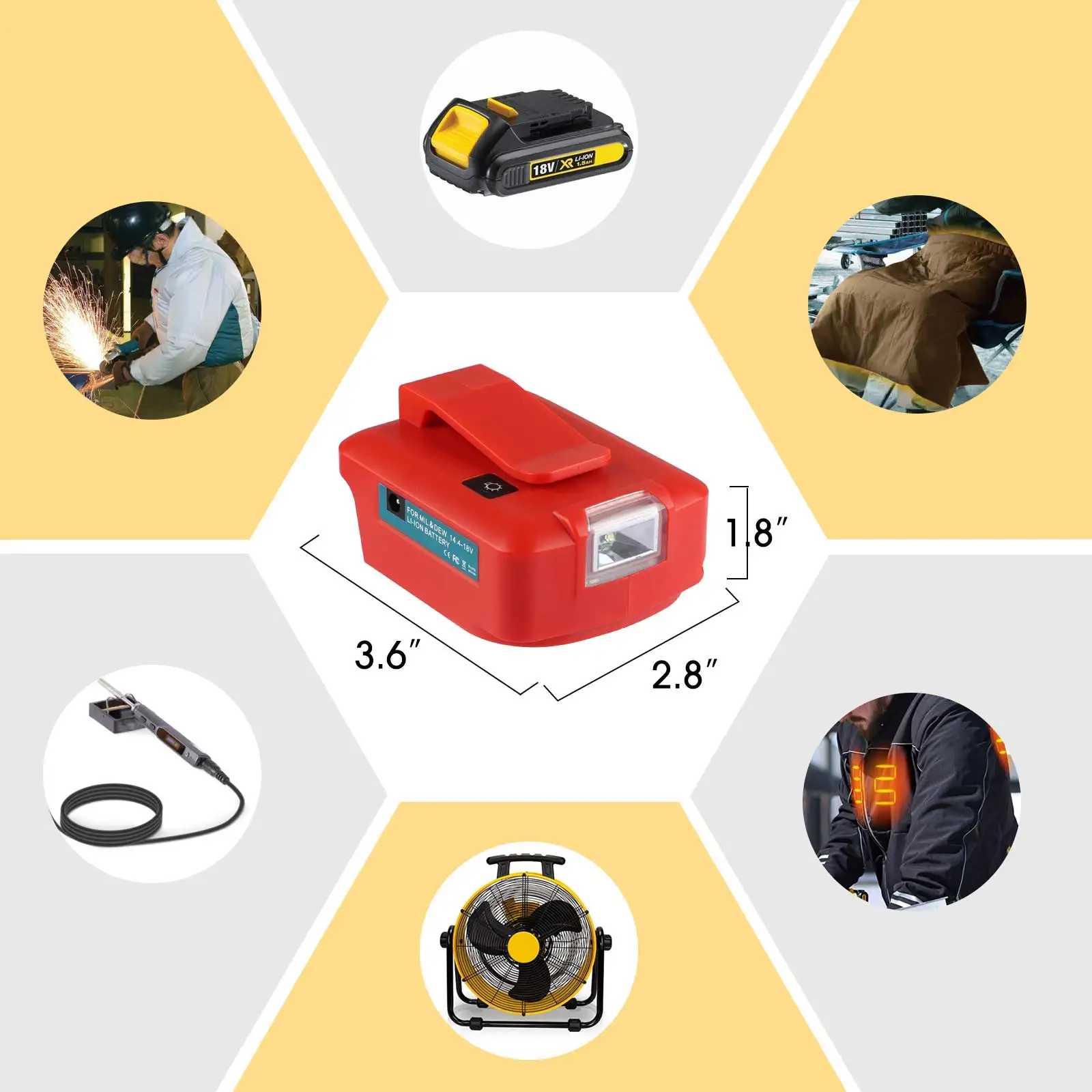 Адаптер аккумулятора со светодиодный для литий-ионной батареи Milwaukee, двойной USB-разъем с портом 12 В постоянного тока, светодиодный режима, светодиодная лампа рабочего освещения, аварийная лампа с пряжкой