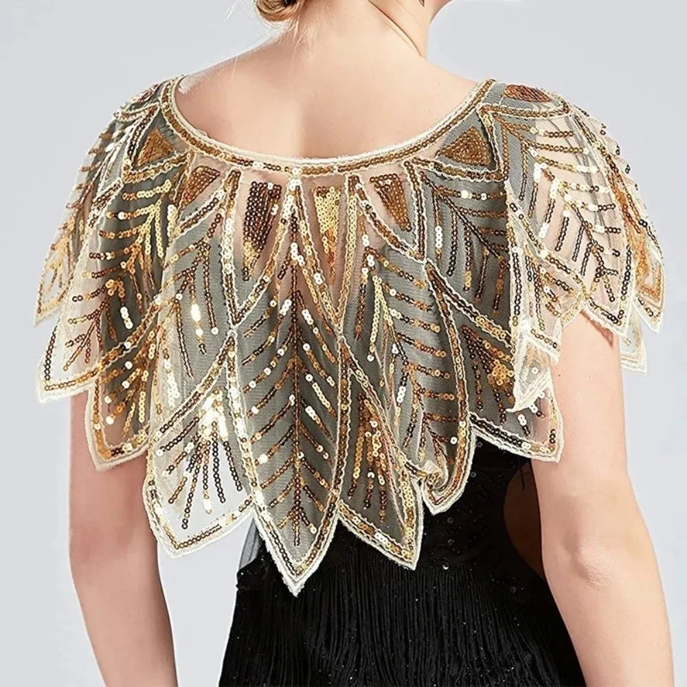 

Simple Glitter Sequins Shawl Sparkling V-Neck Evening Cape Mesh Sleeveless Party Shawl Dress Accessory