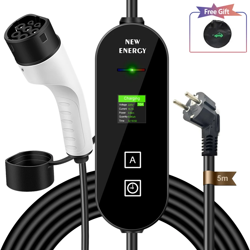 3.5KW 16A 1Phase Portable EV Charger Type1 Type2 Electric Car Charger EVSE Fast Charging Wallbox Mobile EV Chargers