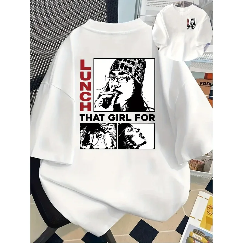 Front and Back Printed Short-Sleeve T-Shirt Lunch Break Girls' Women's Spring/Summer Trendy Printed Cotton Casual T-Shirt