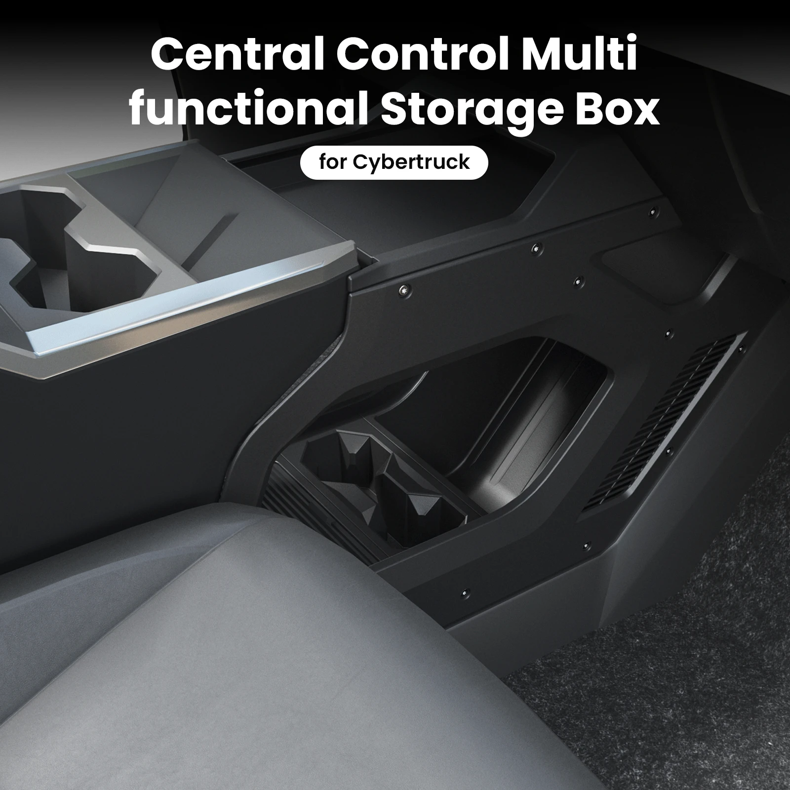2Pcs Center Console Storage Box & USB Charger Hub 2.0 for Tesla Cybertruck 2024-2026, 110V Ac, 30W Fast Charging, Retractable Ca