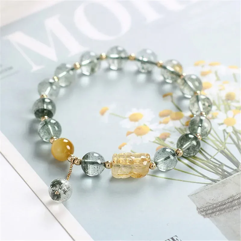 

Natural High Grade Green Ghost Beads Women Bracelet Blonde Crystal Pixiu Trendy Mori Charm Jewelry Romantic Girl Gift Wholesale