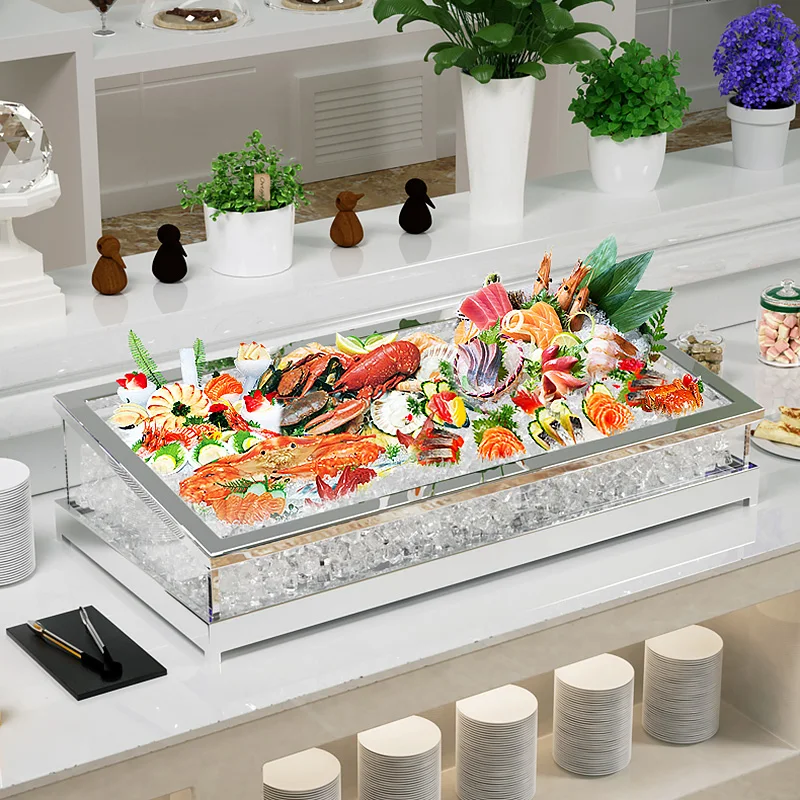 

Seafood Ice Tank Display Stand Fruit Drink Salmon Fish Sashimi Ice Plate Commercial