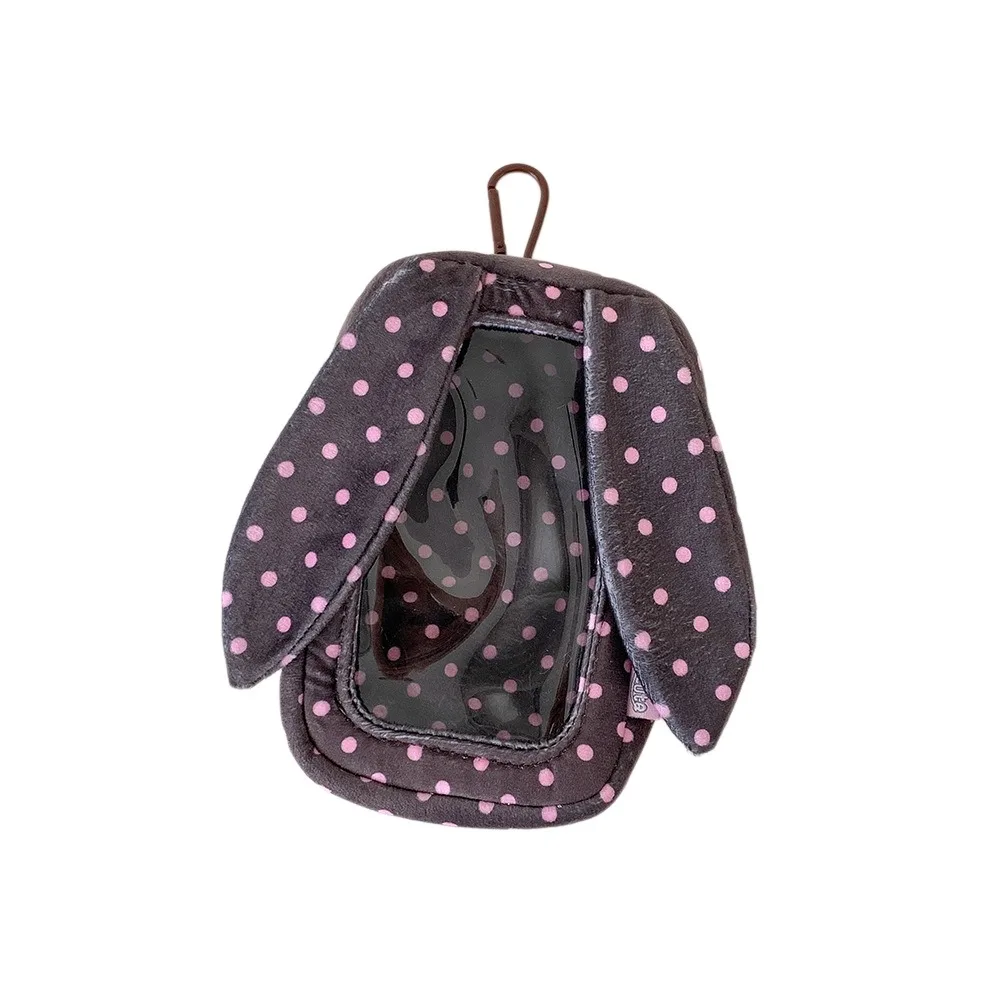 Rabbit Ear Bunny Storage Bag Dots Printed with Clear Window Protector Case Kaychain Transparent Display Bag Decorative Pouch