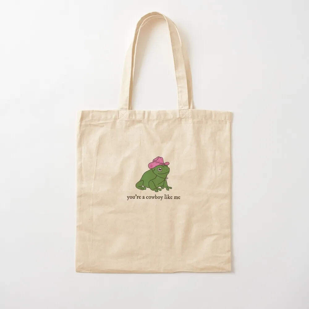 Cowboy like me frog Tote Bag Women's beach bags reusable shopping bags hand bags bag luxury women Canvas Tote Bag