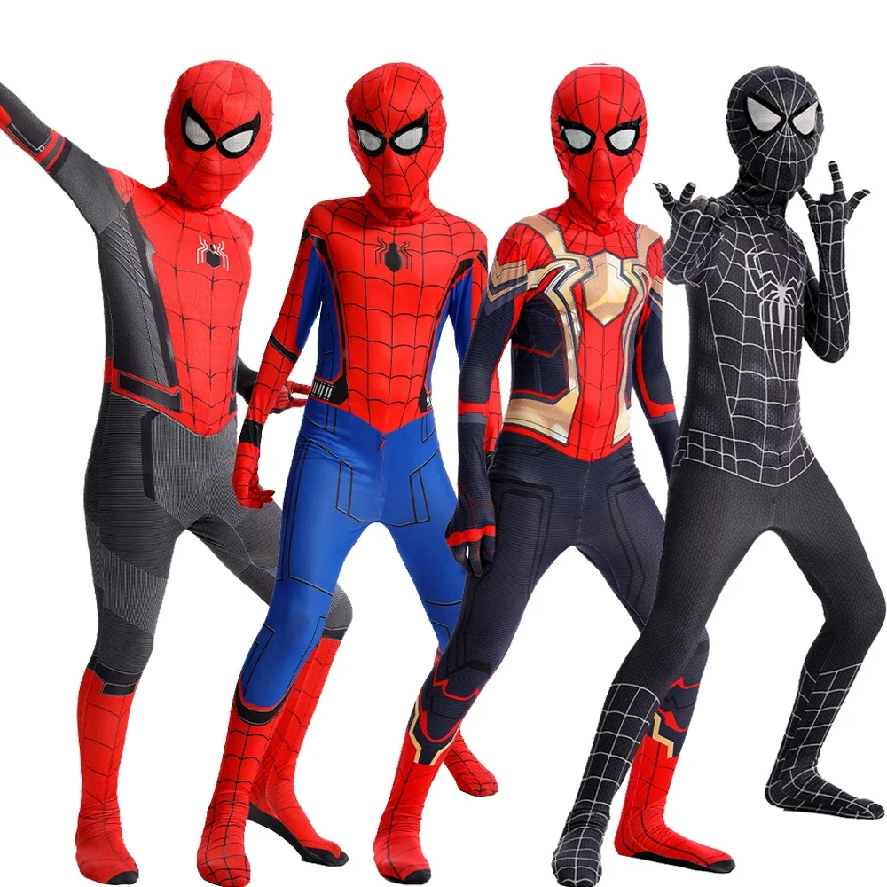 Wholesale Price  Adults Spiderman Cosplay Costume Zentai Superhero Jumpsuits Performance Bodysuit with Headgear