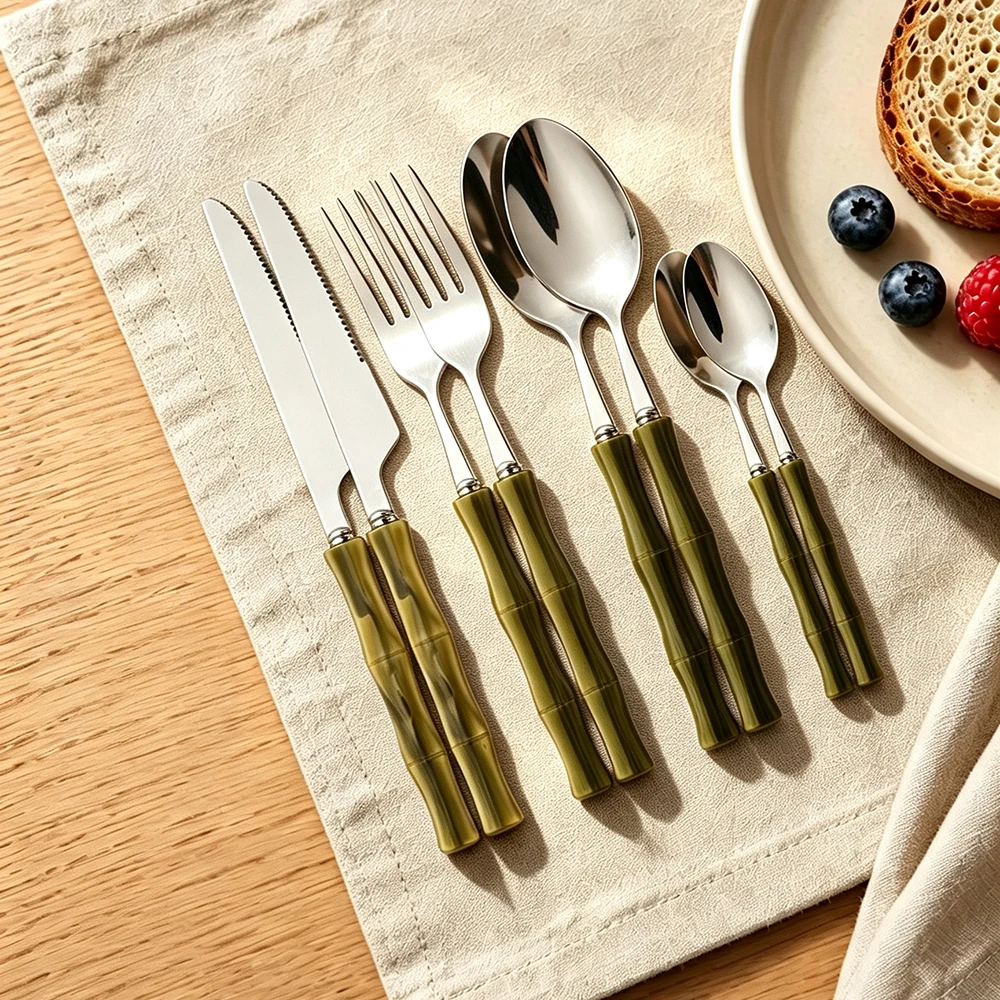 8Pcs Cutlery Sets Stainless Steel Dinnerware Sets Silver Acrylic Handle Tableware Western Food Knife Fork Teaspoon Cutleries