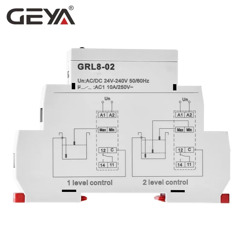 GRL8 Liquid Level Control Relay 10A Electronic Liquid Level Controller wirh Sensor AC/DC24V-240V GEYA