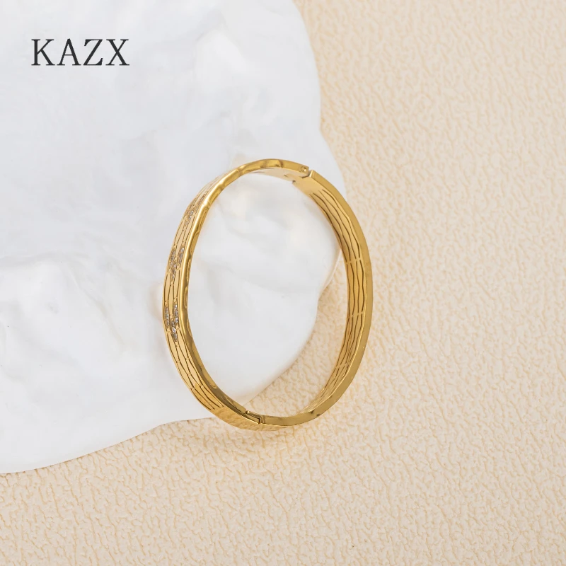 KAZX Modern Linear Groove Stainless Steel Bracelet Anti Fade Trendy Stackable for Ladies Wrist Ornament