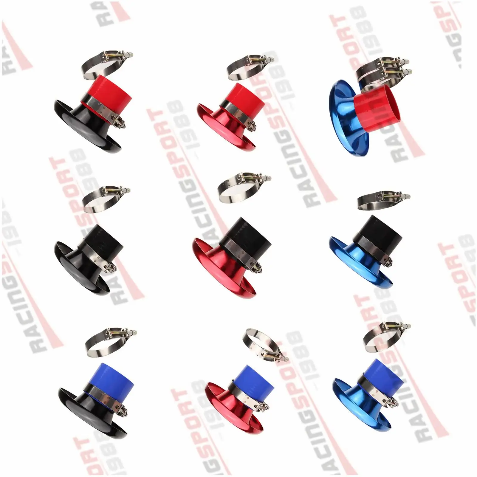 

3"/3.5''/4''/5"Inch Short RAM/Cold Air Compressor/Intake Inlet Velocity Stack/Turbo Horn Kit+Silicone Coupler Hose+T-bolt Clamps