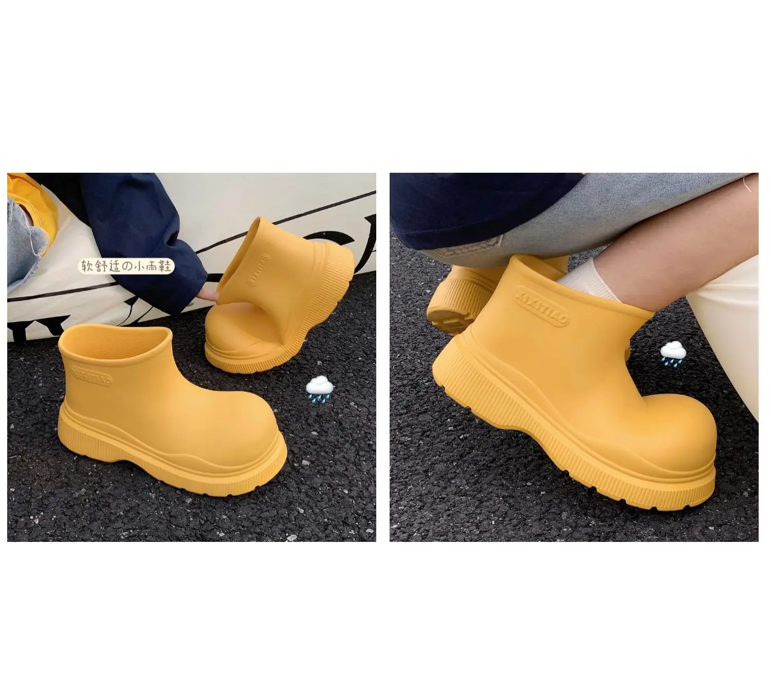 Damen Regenstiefel in Braun, einfarbig, leichte EVA-Wasserschuhe, Damenstiefel mit breiter Zehenpartie, lockere Passform, knöchelhohe Stiefeletten für Damen – Detail 12