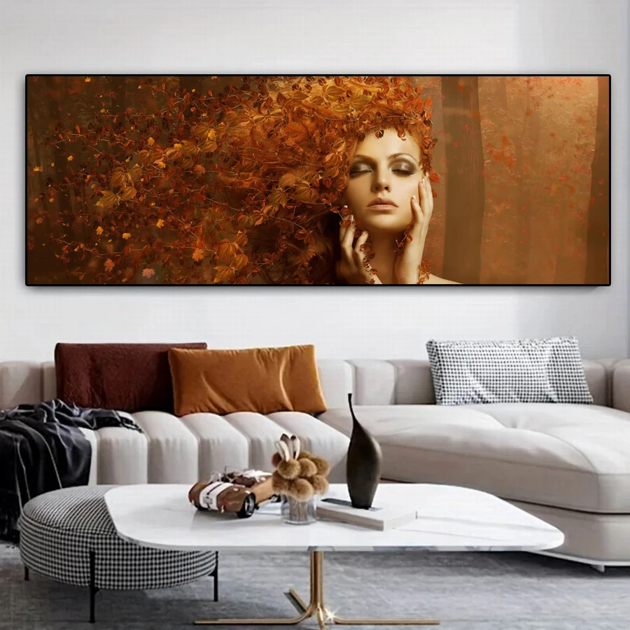 Fullcang Extra Large Size Diamond Painting Fantasy Women Diy Full Mosaic Embroidery Autumn Forest Elves Picture Wall Decor