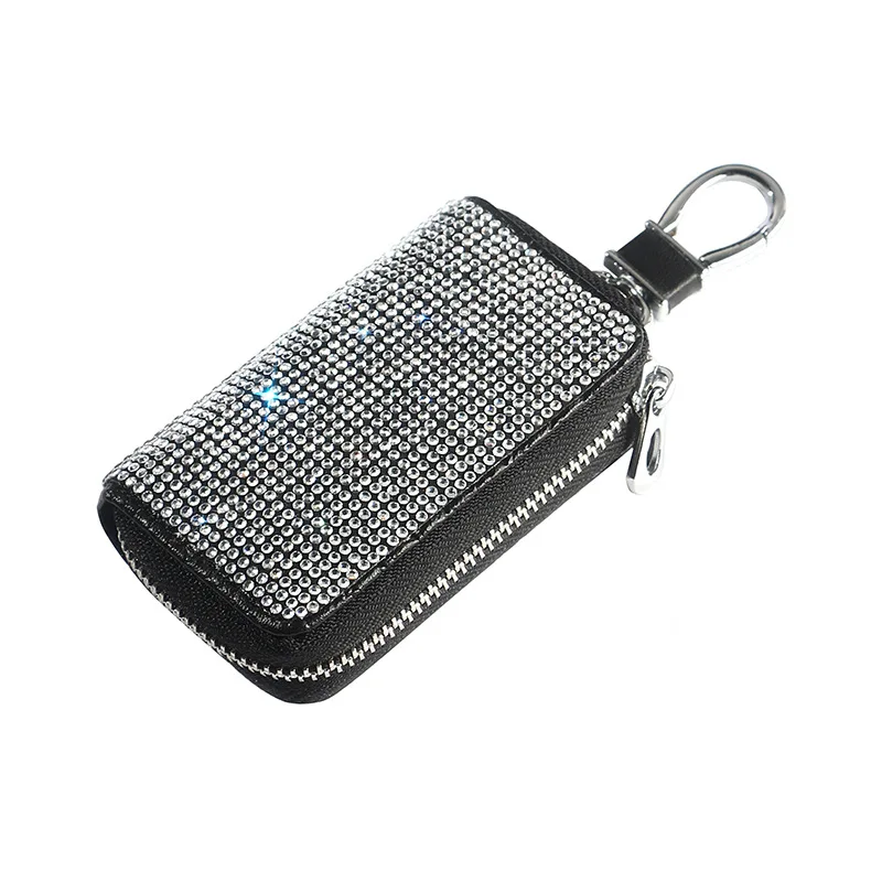 

Fashion Pretty Car Keys Organizer Keychain Bag Women PU Leather Bling Crystal Key Case Keychain Purse Square Zipper Key Wallet