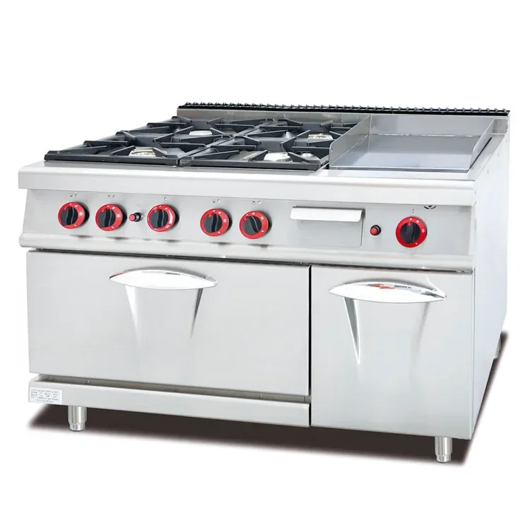 

High quality Industrial gas cooking range with 4-burner &oven and griddle for hotel