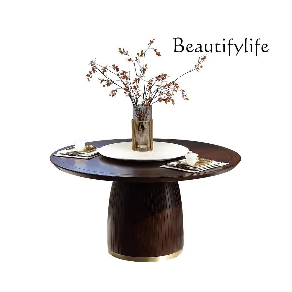 Light Luxury New Chinese Style Ugyen Wooden round Dining Tables and Chairs Set Modern Zen New National Fashion Furniture