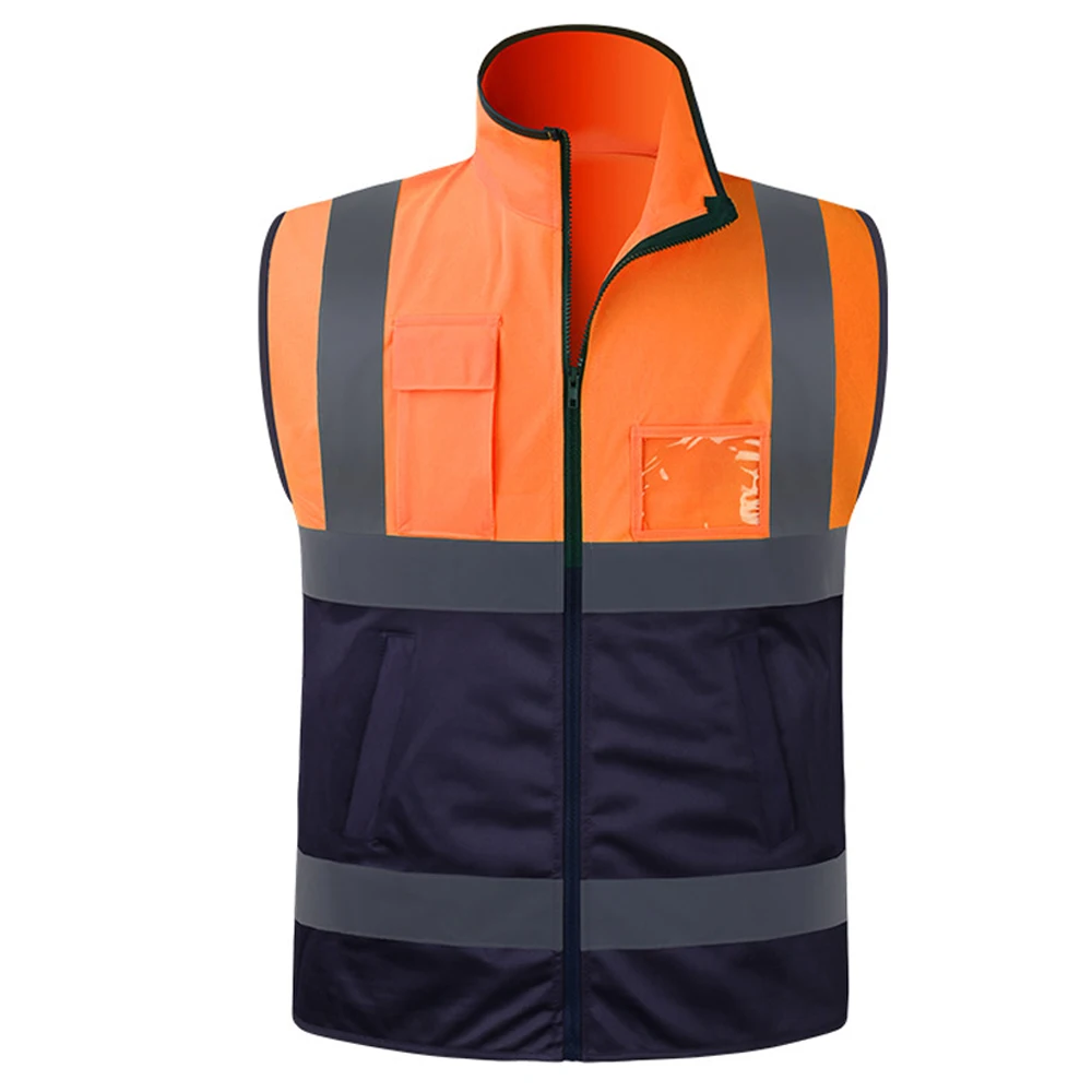

Защитный рабочий жилет Hi Vis с индивидуальным логотипом и несколькими карманами на молнии спереди для мужчин, двухцветный защитный жилет для рабочей одежды