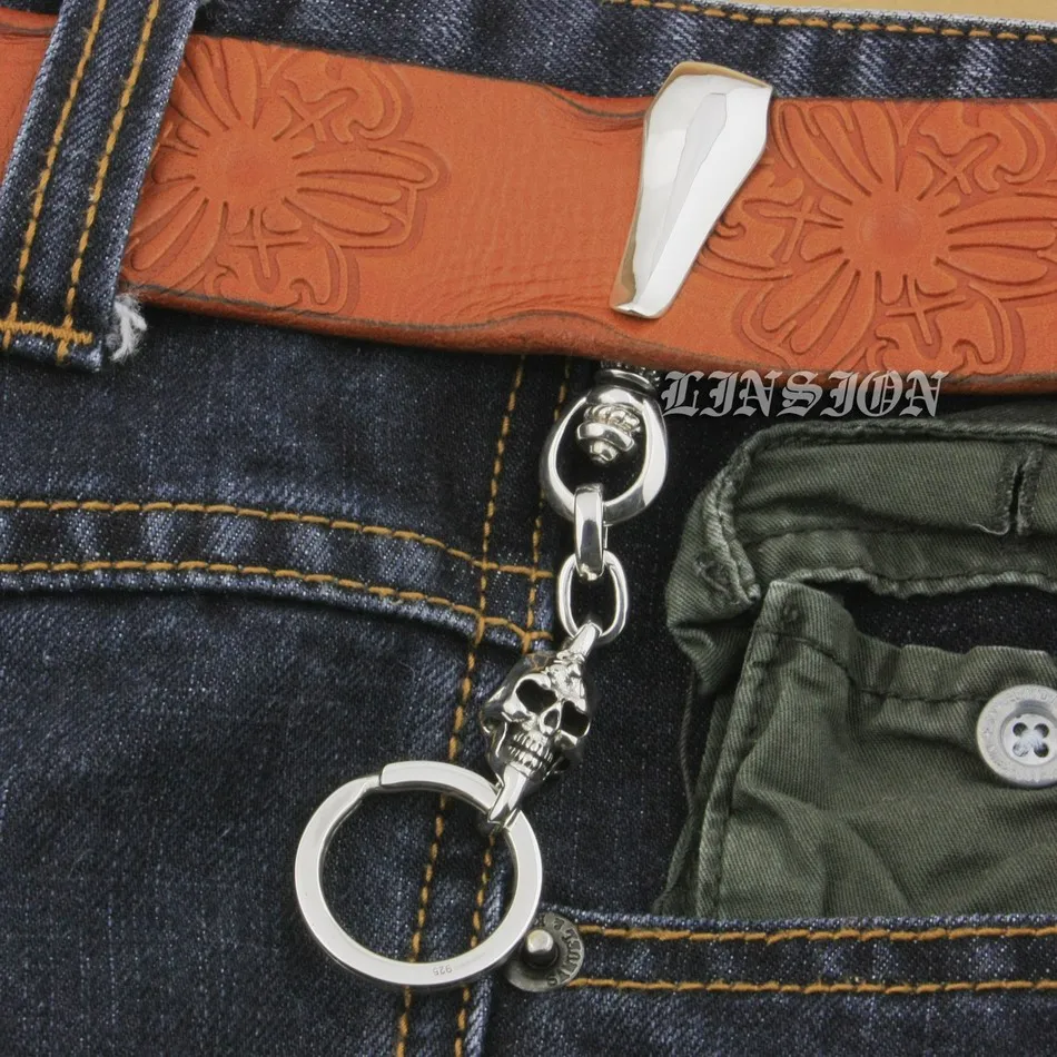 

Стерлингового серебра 925 пробы, уникальный брелок с черепом, брелок в стиле панк, зажим для ремня, аксессуары «сделай сам», 9T013