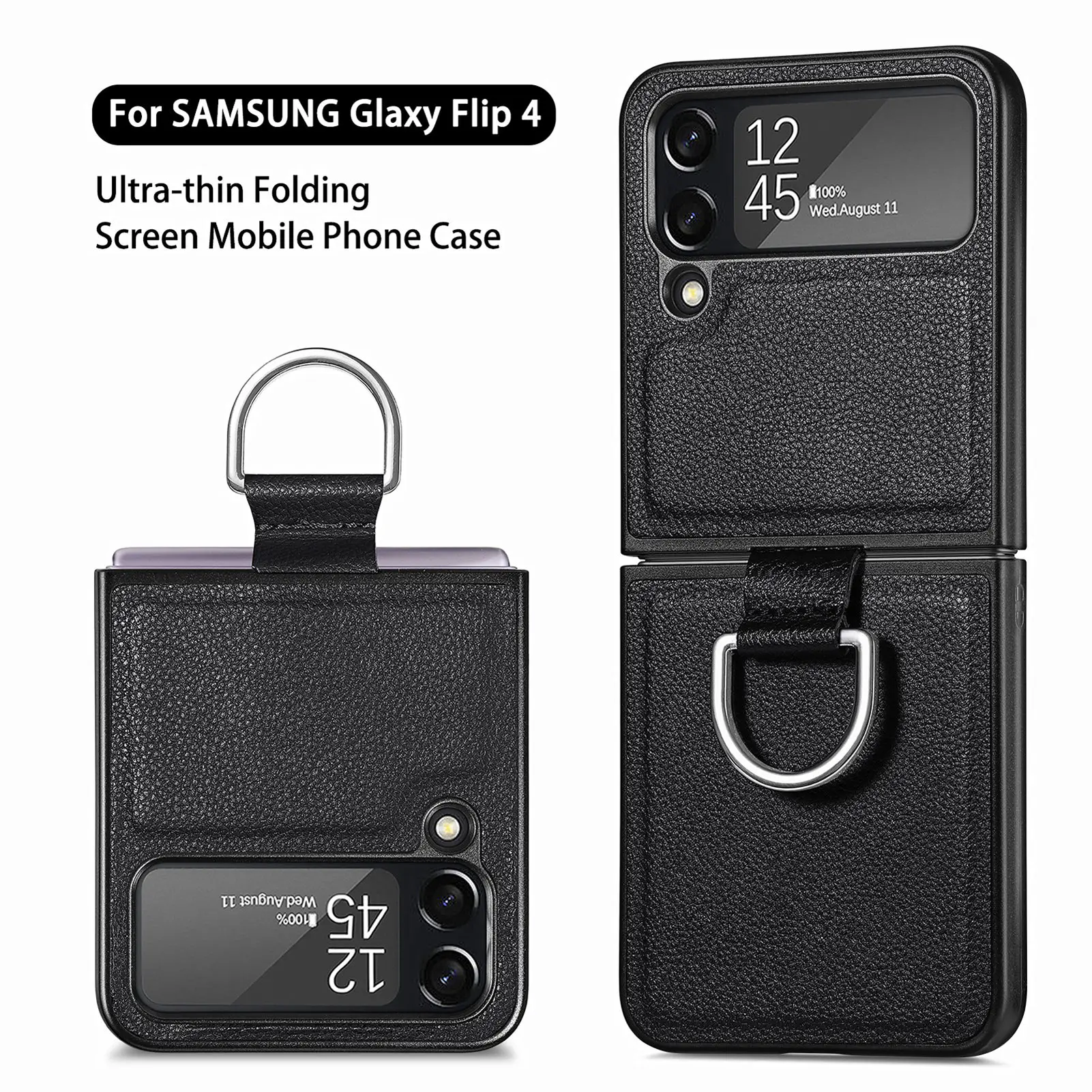 Slim Finger Ring Holder Leather Case for Samsung Galaxy Z Flip4 flip6 flip5 5G Flip 6 5 4 Flip3 Flip 3 Anti-Drop Phone Bag