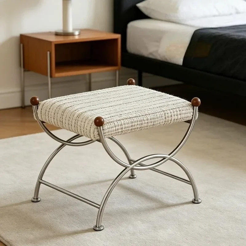 Modern Minimalist Stool Entrance Door Metal Luxury Shoe Changing Stool Bedroom Comfortable Pouffe Makeup Chair Interior Decor